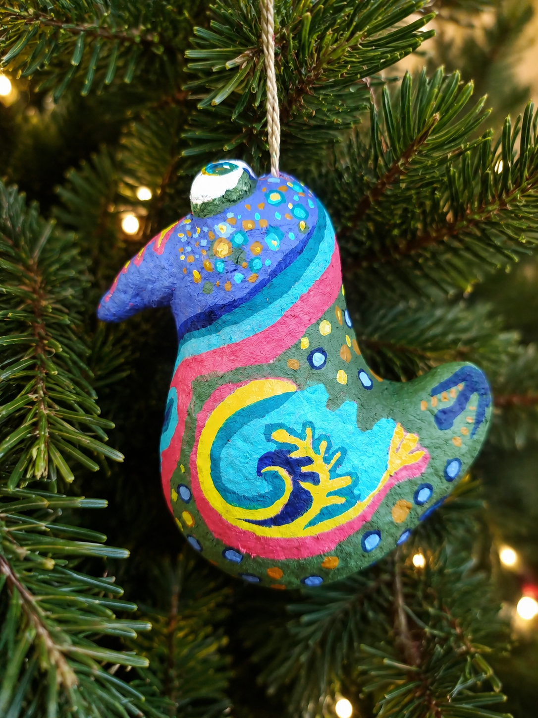 Paper Mache Christmas ornaments created during the course